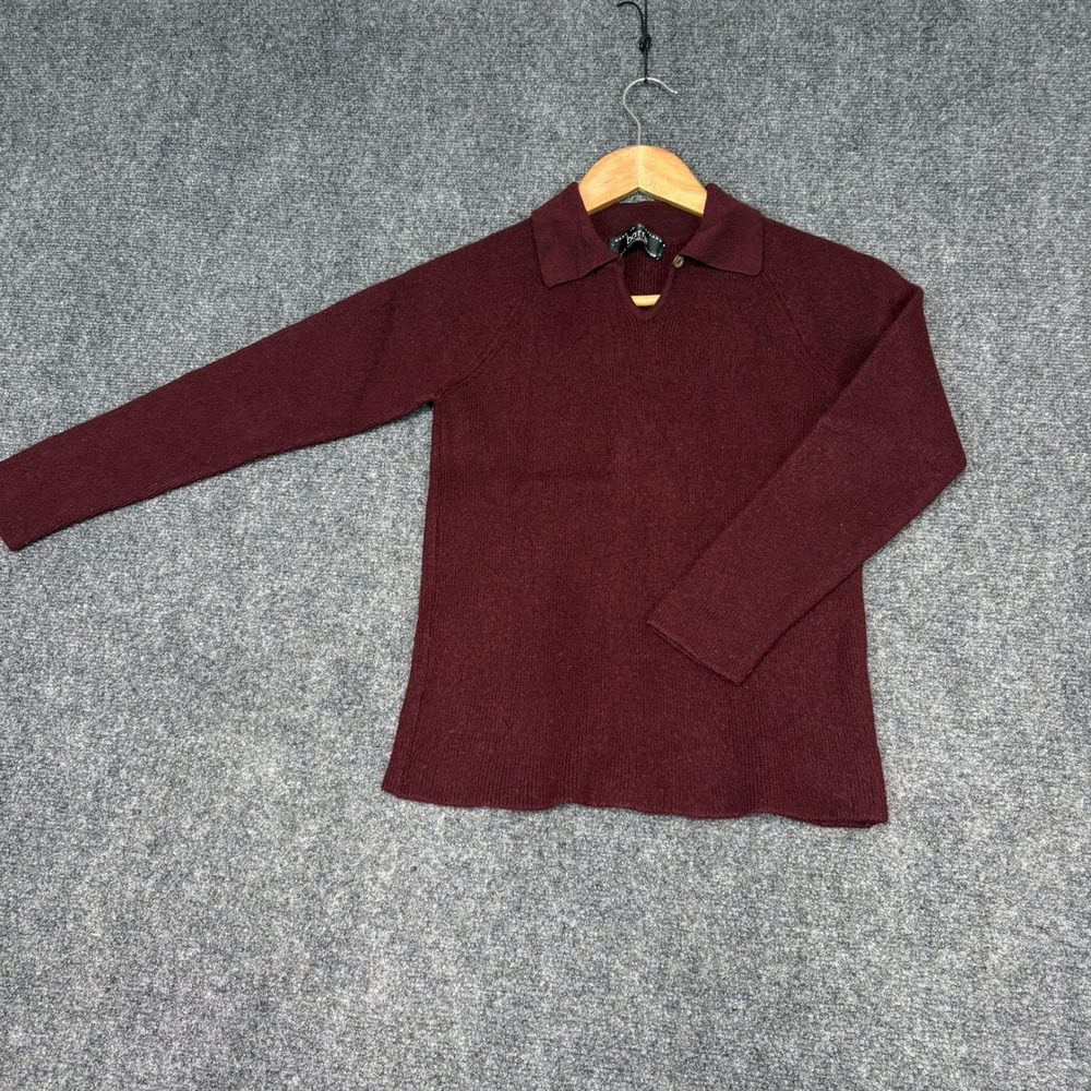Barrie Polo Sweater Womens Size M Burgundy Superfine Merino Scotland Wool